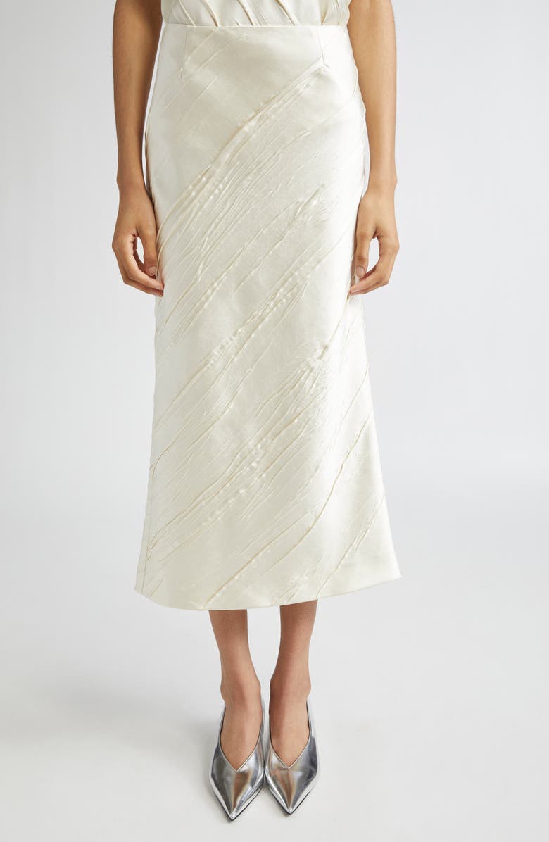 SPORTMAX Ruta Creased Satin Midi Skirt, Main, color, Ivory