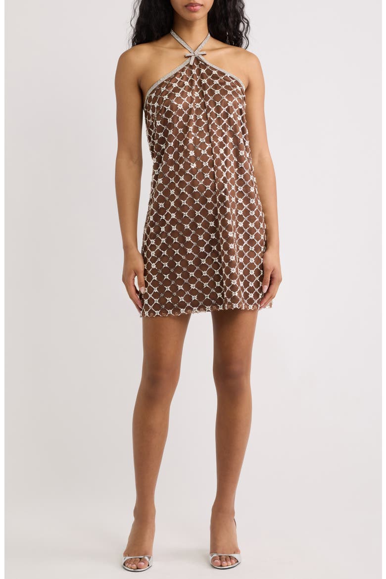 Cinna Embellished Halter Minidress, Main, color, CHOCOLATE