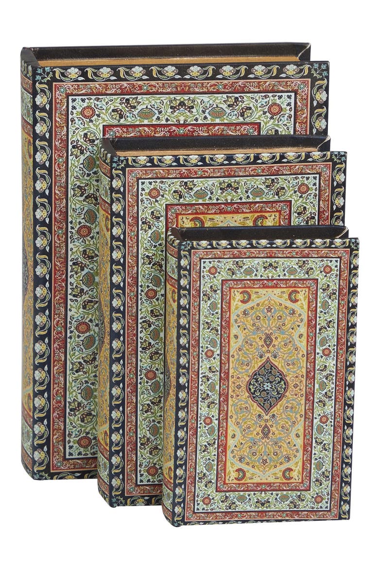 Set of 3 Canvas Faux Book Boxes, Alternate, color, MULTI COLORED