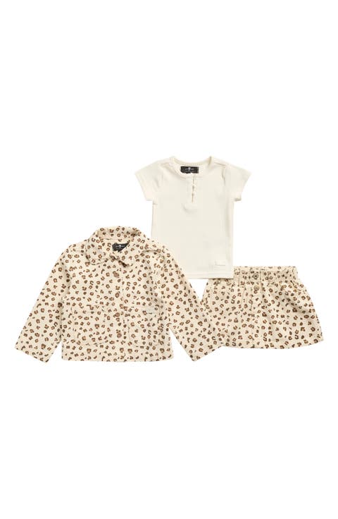 Ribbed Henley, Shirt Jacket & Denim Skirt Set (Baby)