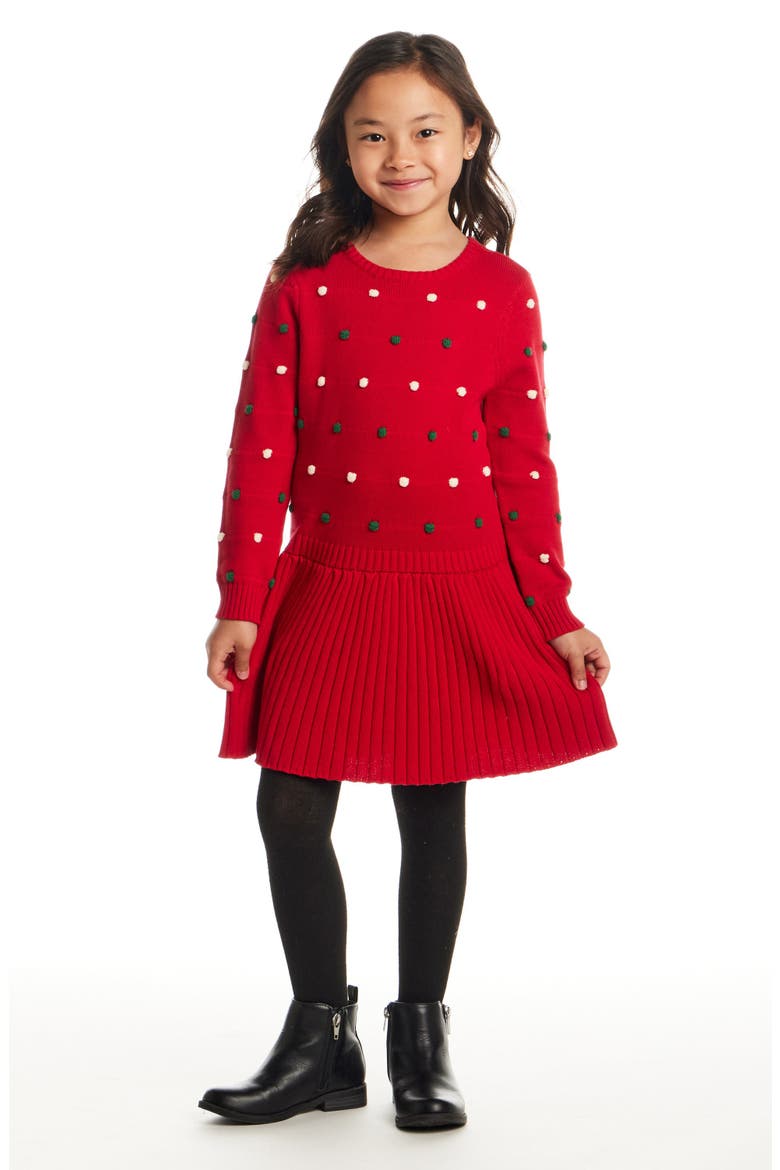 Kids' Pompom Sweater Dress, Alternate, color, RED BUBBLE