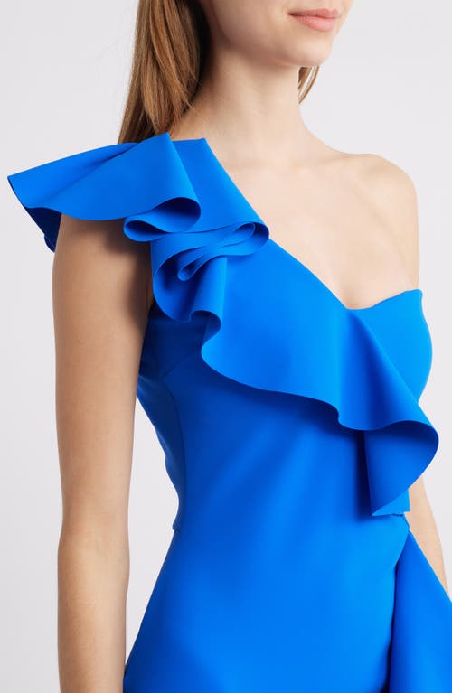 Shop Chiara Boni La Petite Robe Kafu Ruffle One-shoulder Mermaid Gown In Blue Klein
