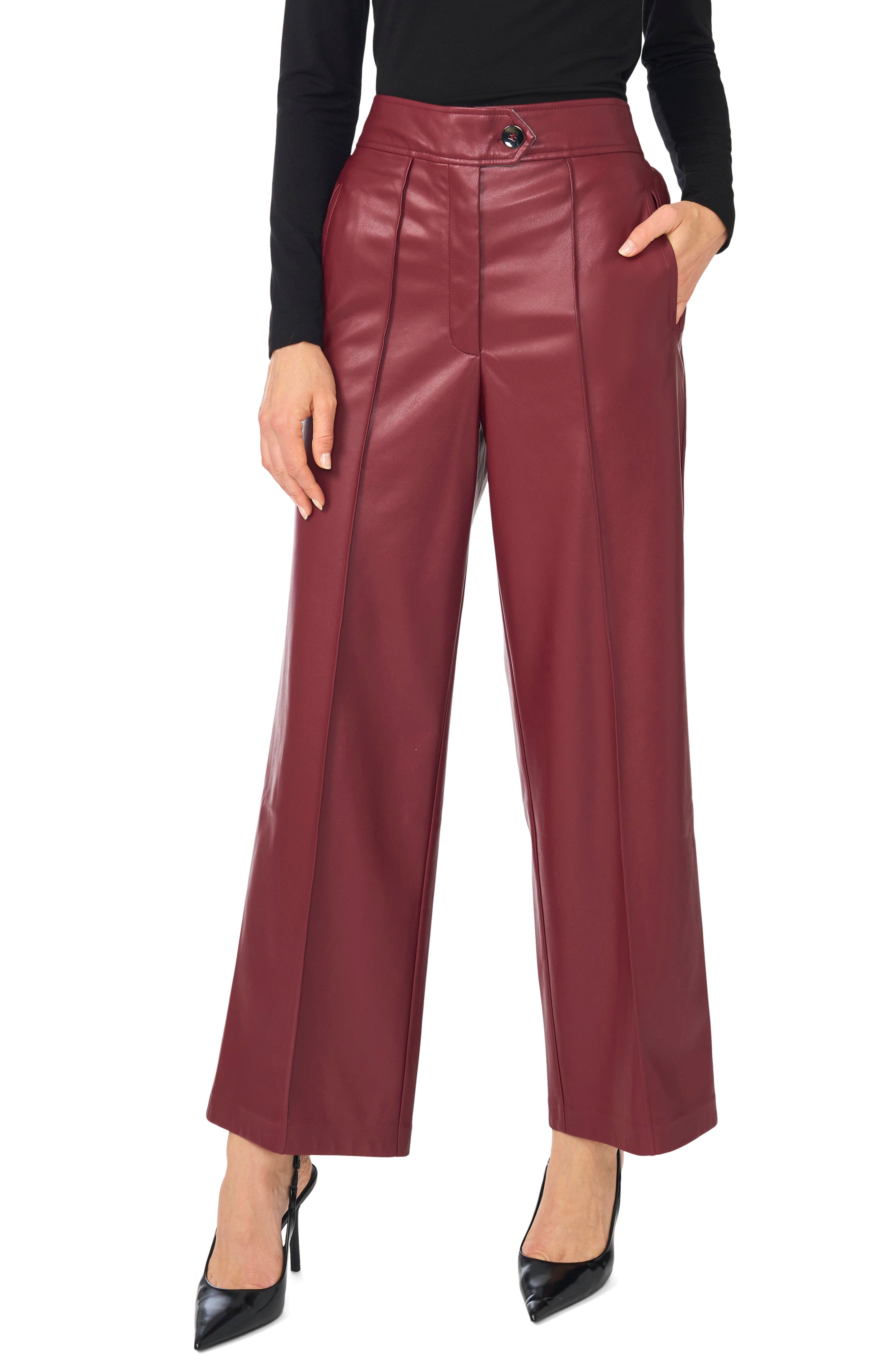 Faux Leather Wide Leg Pants