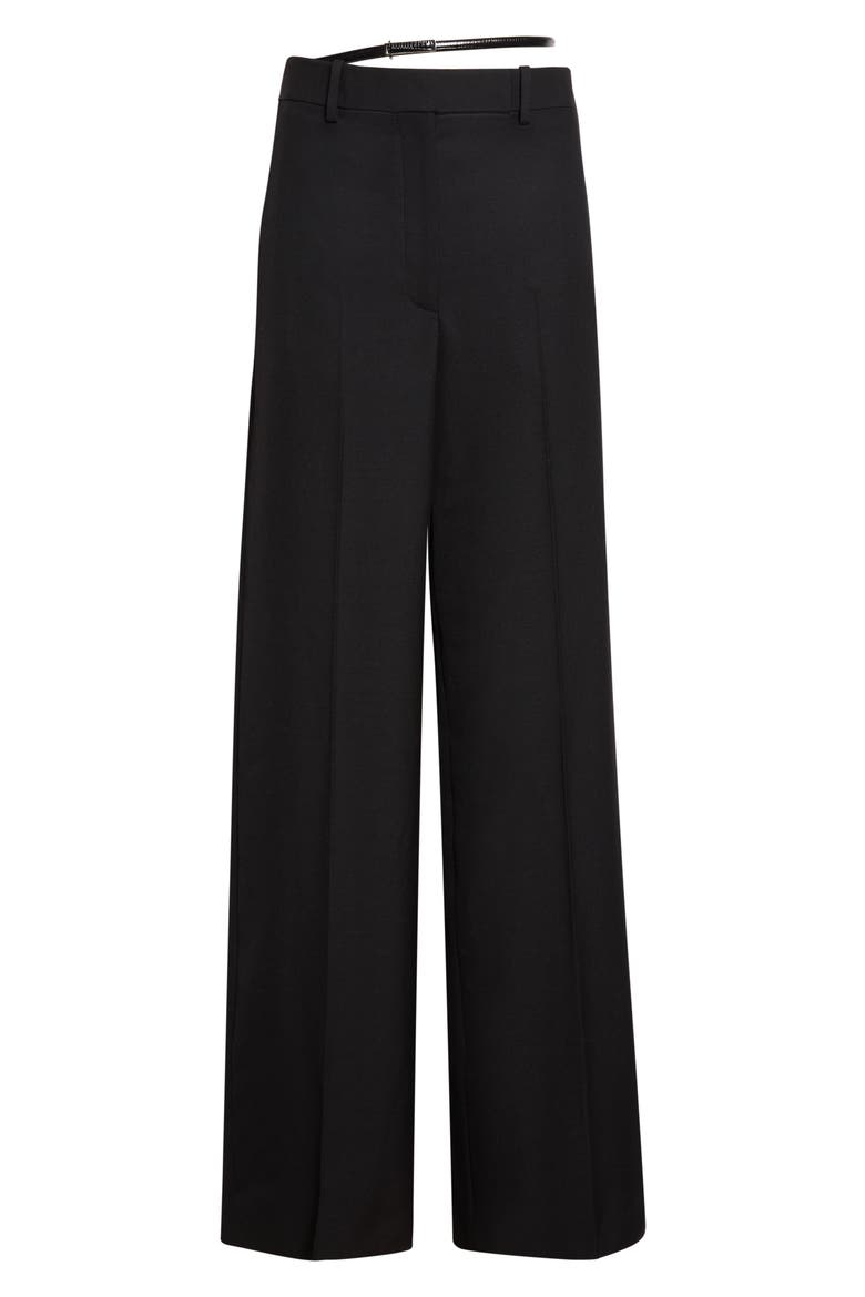 Grain de Poudre Belted Straight Leg Pants, Main, color, BLACK