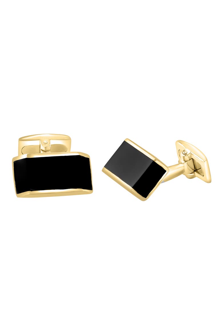 14K Gold Plated Sterling Silver Onyx Cuff Links, Main, color, YELLOW GOLD/ ONYX