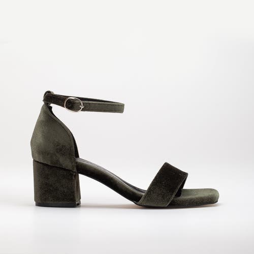 Forever & Always Shoes Women's Hera - Olive Green Velvet Low Heel Sandals With Ribbon In Olive Green Velvet