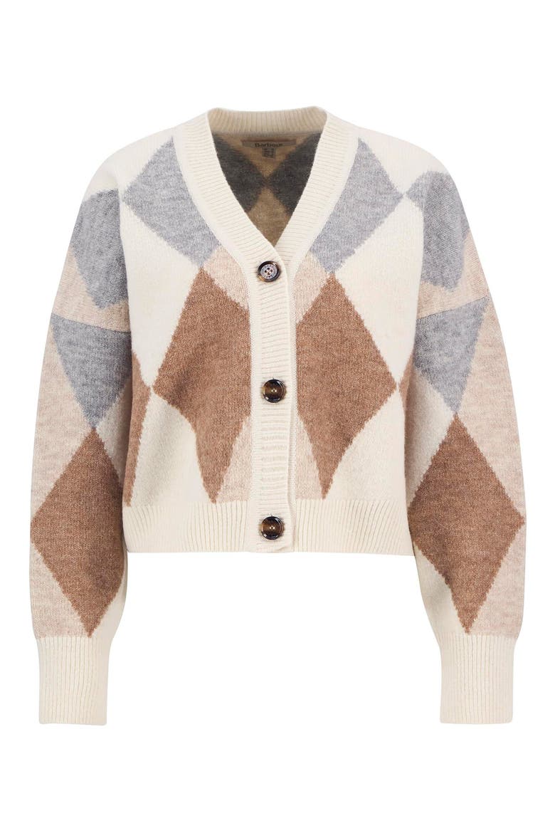 Silvia Diamond Jacquard Wool Blend Cardigan, Alternate, color, IVORY MULTI