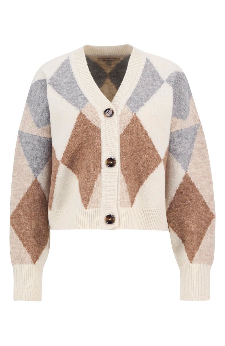 Barbour Silvia Diamond Jacquard Wool Blend Cardigan, Alternate, color, Ivory Multi