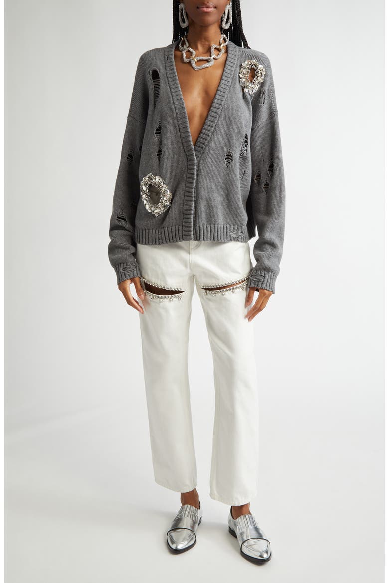 Distressed Crystal Cardigan, Alternate, color, HEATHERED GREY