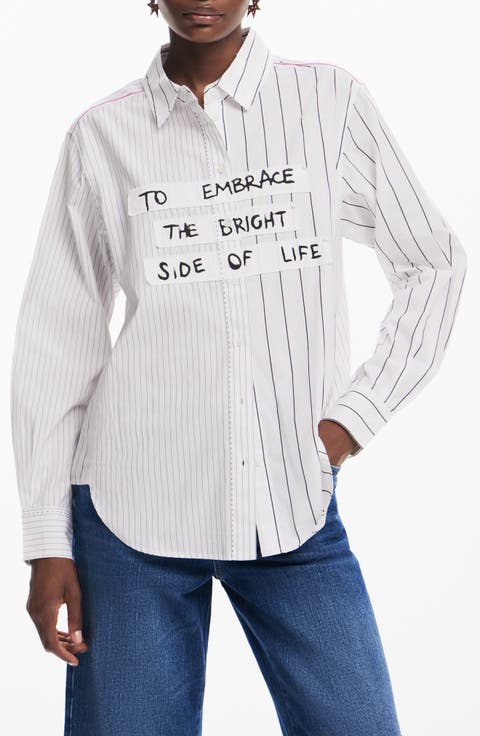 Cam Yokohama Mixed Stripe Cotton Poplin Button-Up Shirt