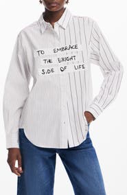 Desigual Cam Yokohama Mixed Stripe Cotton Poplin Button-Up Shirt
