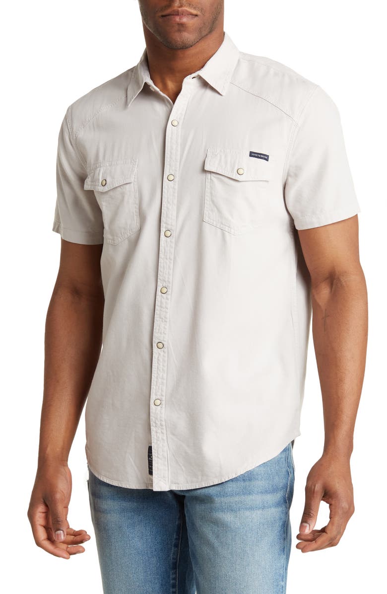 Lucky Brand Western Short Sleeve Shirt, Main, color, Oatmeal
