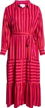 SUGARLIPS Clarisa Mavina Stripe Long Sleeve Button-Up Shirtdress