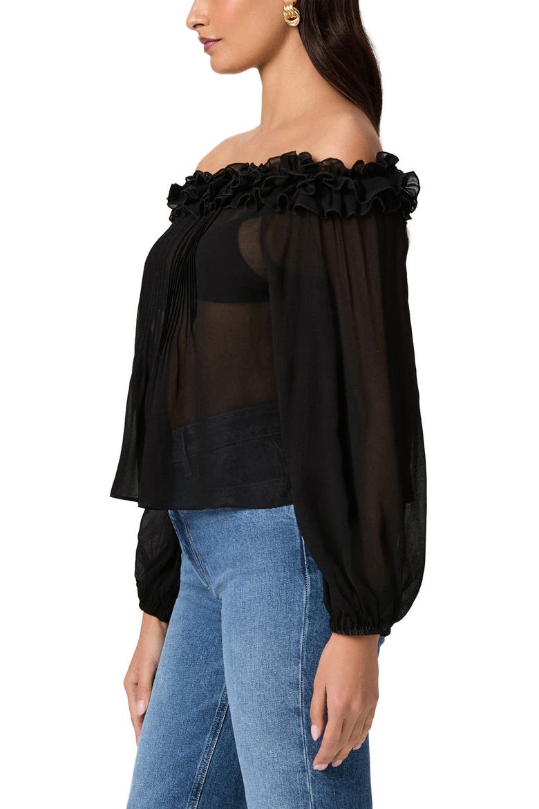 Casey Off the Shoulder Silk Top, Alternate, color, BLACK