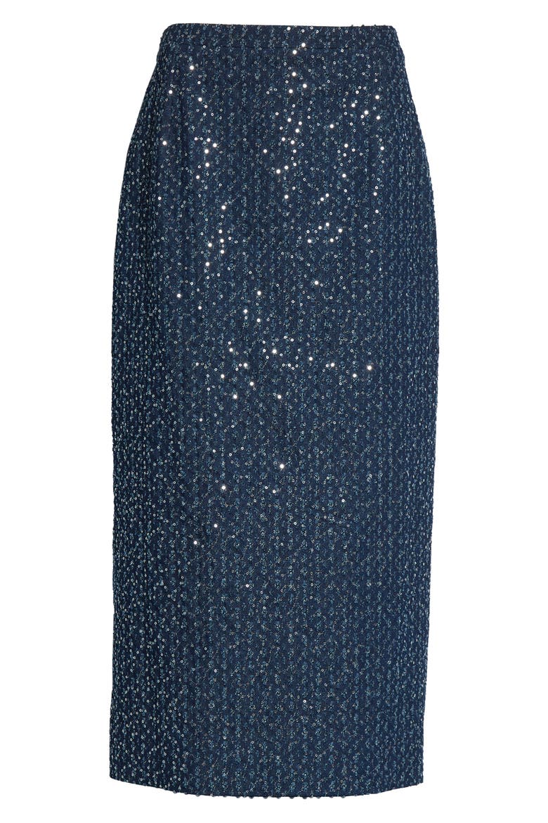 Sequin Embellished Pencil Midi Skirt, Alternate, color, INDIGO/ SILVER