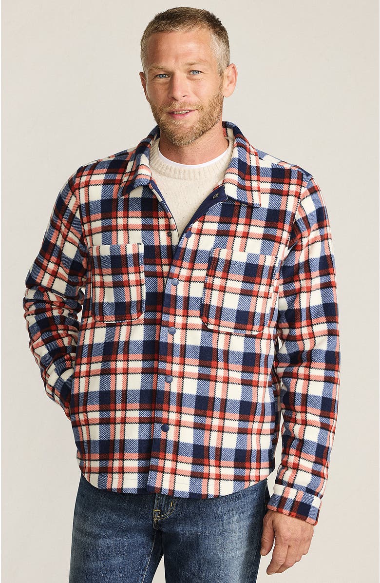 Lands' End Anyweather Fleece Shirt Jacket, Main, color, Navy/Bourbon Plaid