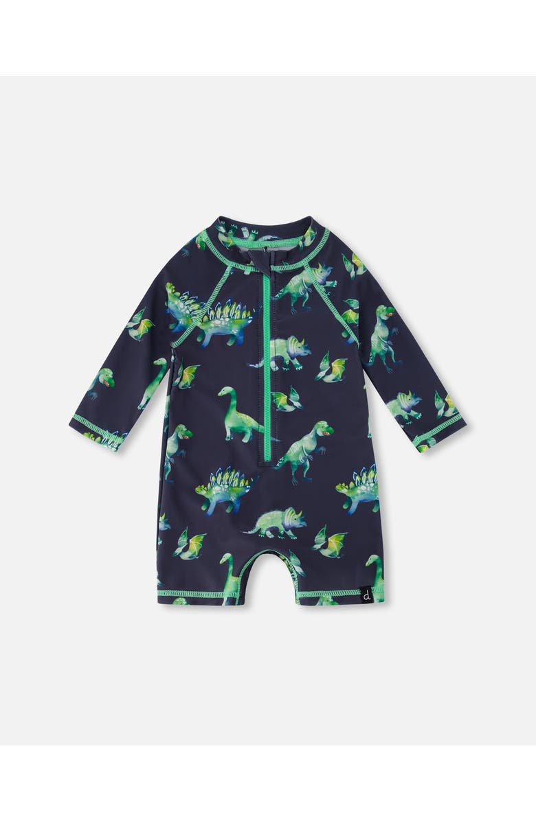Deux par Deux Little Boy's Long Sleeve One Piece Rashguard Grey Printed Dinosaurs, Main, color,