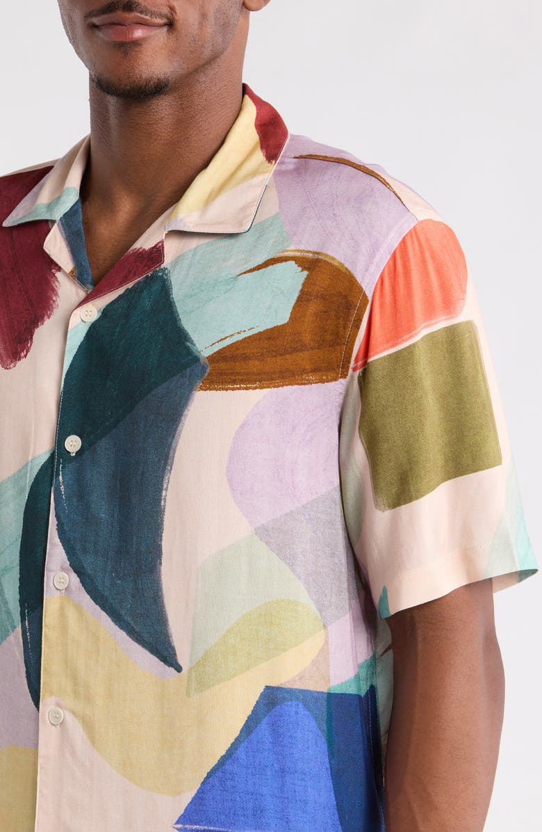 Wax London Didcot Painted Shapes Camp Shirt, Alternate, color, Green Multi