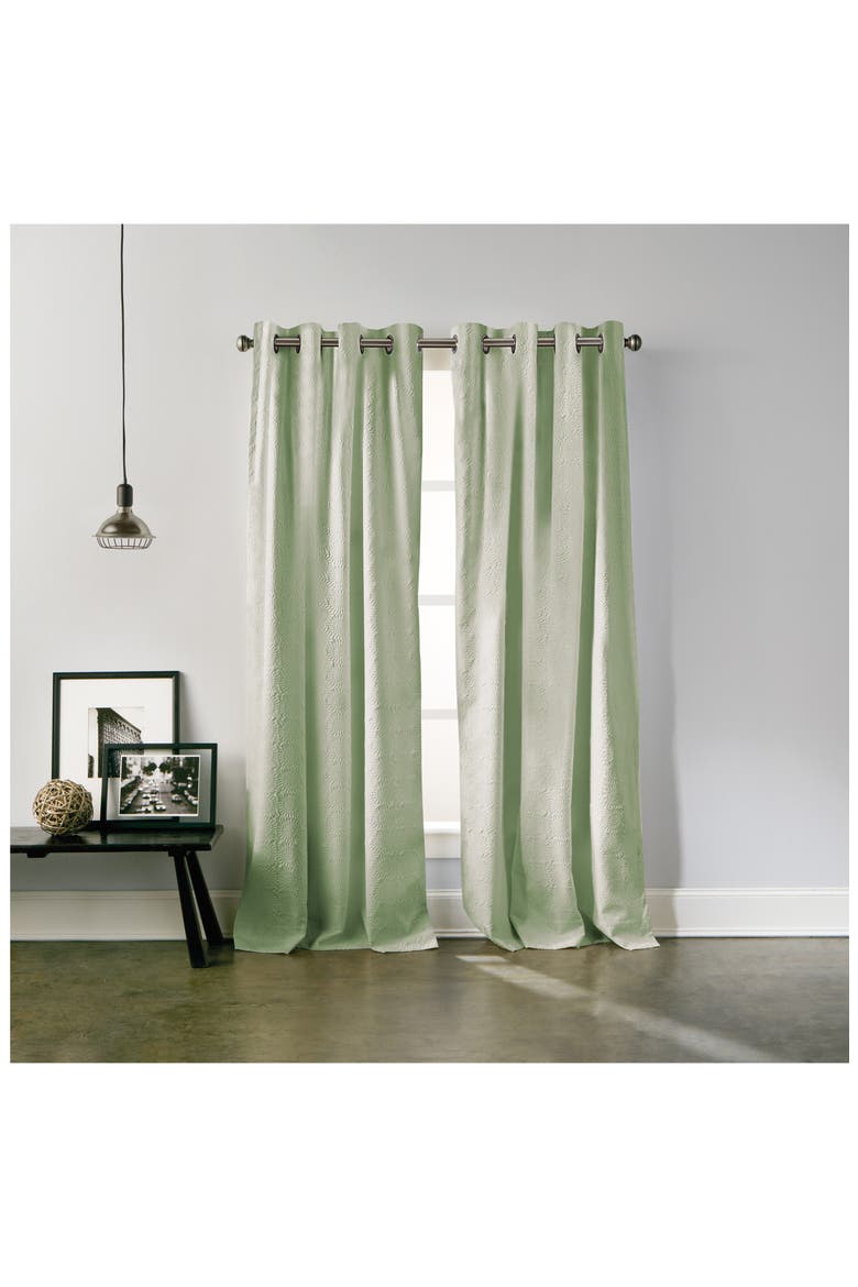 Chrysanthemum Floral Grommet Curtains, Alternate, color, SAGE