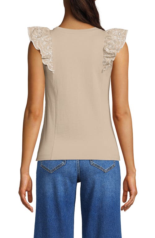 Lands' End Embroidered Ruffle Tank Top In Champagne
