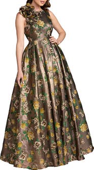 Mac Duggal Sleeveless Brocade Ballgown With 3D Flower