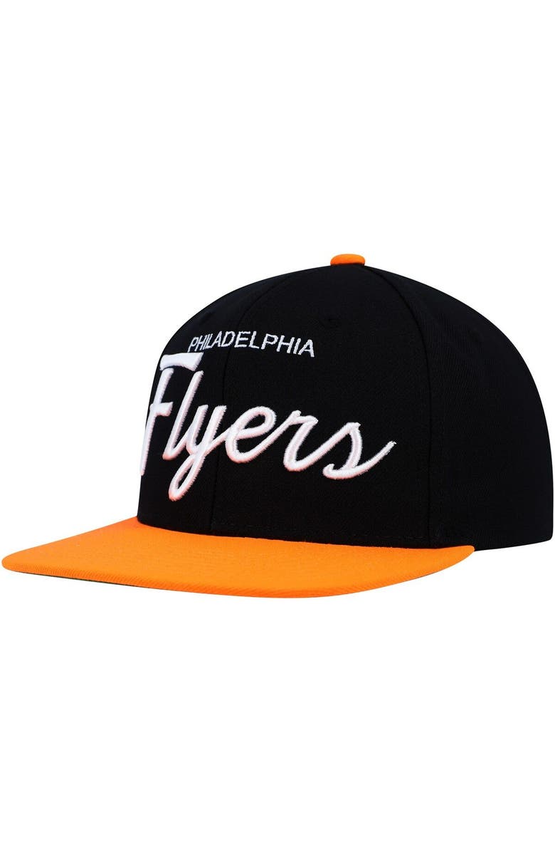 Mitchell & Ness Men's Mitchell & Ness Black/Orange Philadelphia Flyers Vintage Script Snapback Hat, Alternate, color, 