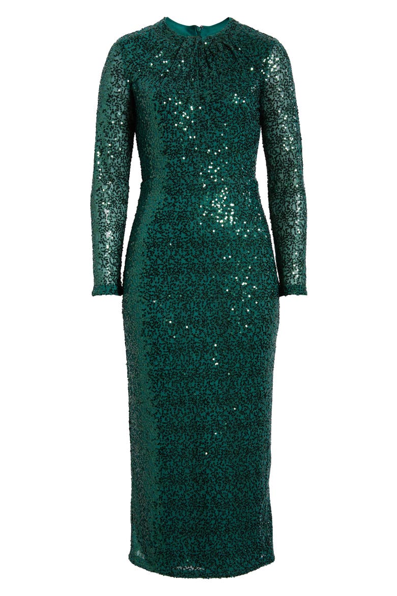 Sequin Twist Neckline Midi Dress, Alternate, color, DEEP JADE