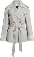 BCBG Water Resistant Gingham Cuff Double Breasted Trench Coat