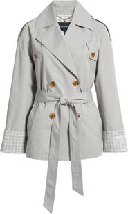 BCBG Water Resistant Gingham Cuff Double Breasted Trench Coat