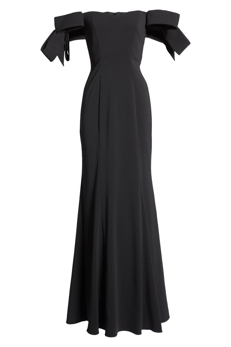 Off the Shoulder Bow Sleeve Mermaid Gown, Alternate, color, BLACK