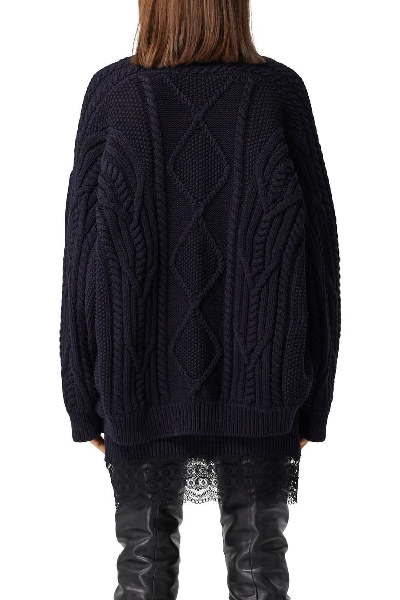 Cable Lace Reconstructed Sweater, Alternate, color, INK BLUE