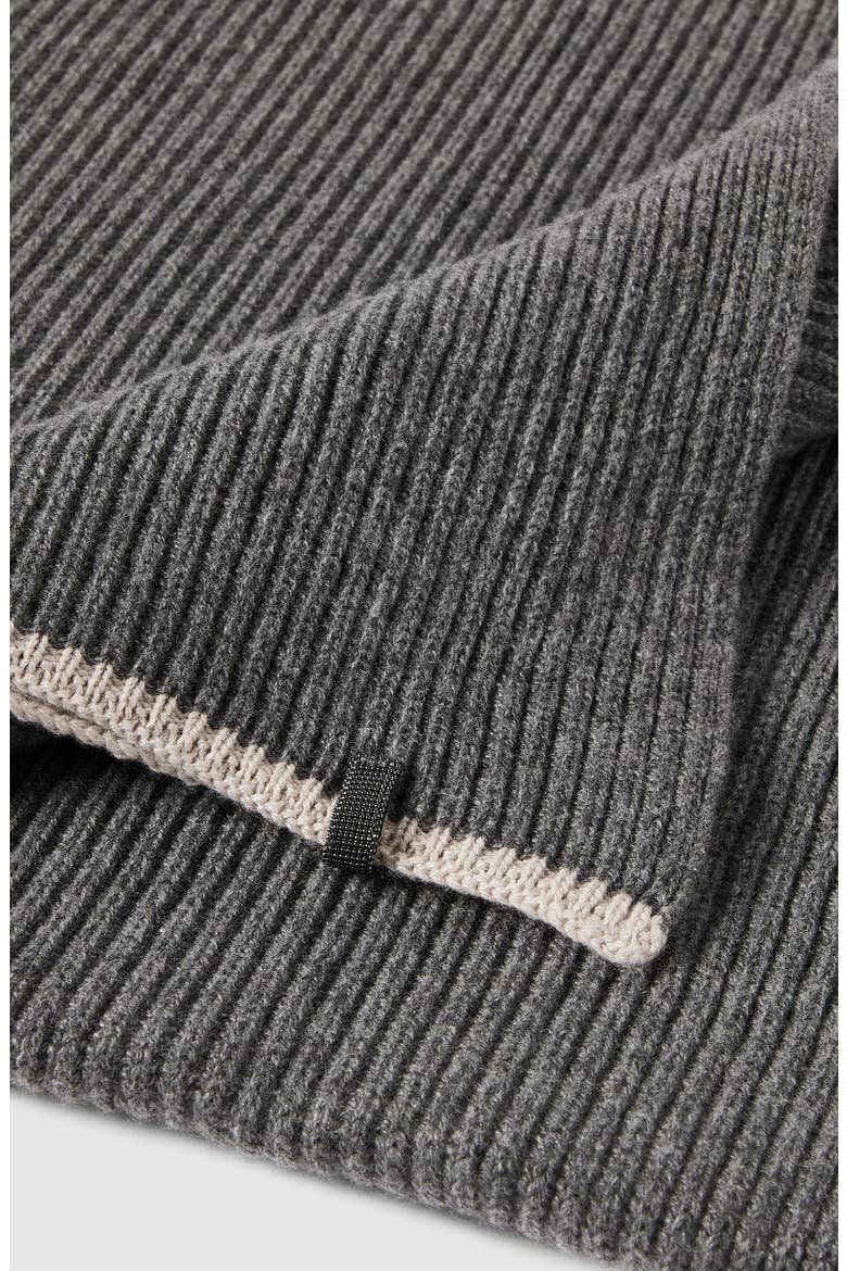 Cashmere English rib knit scarf with monili, Alternate, color, Lead