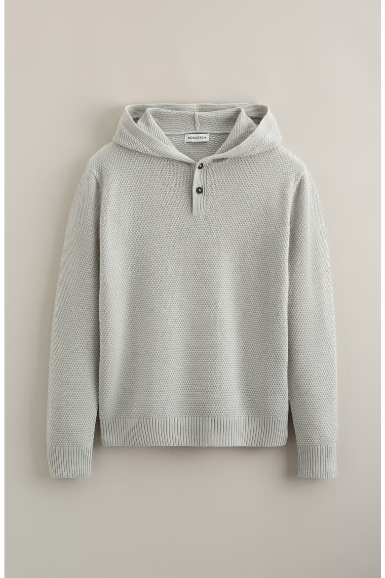 Kids' Hooded Henley Sweater, Main, color, GREY LT HEATHER