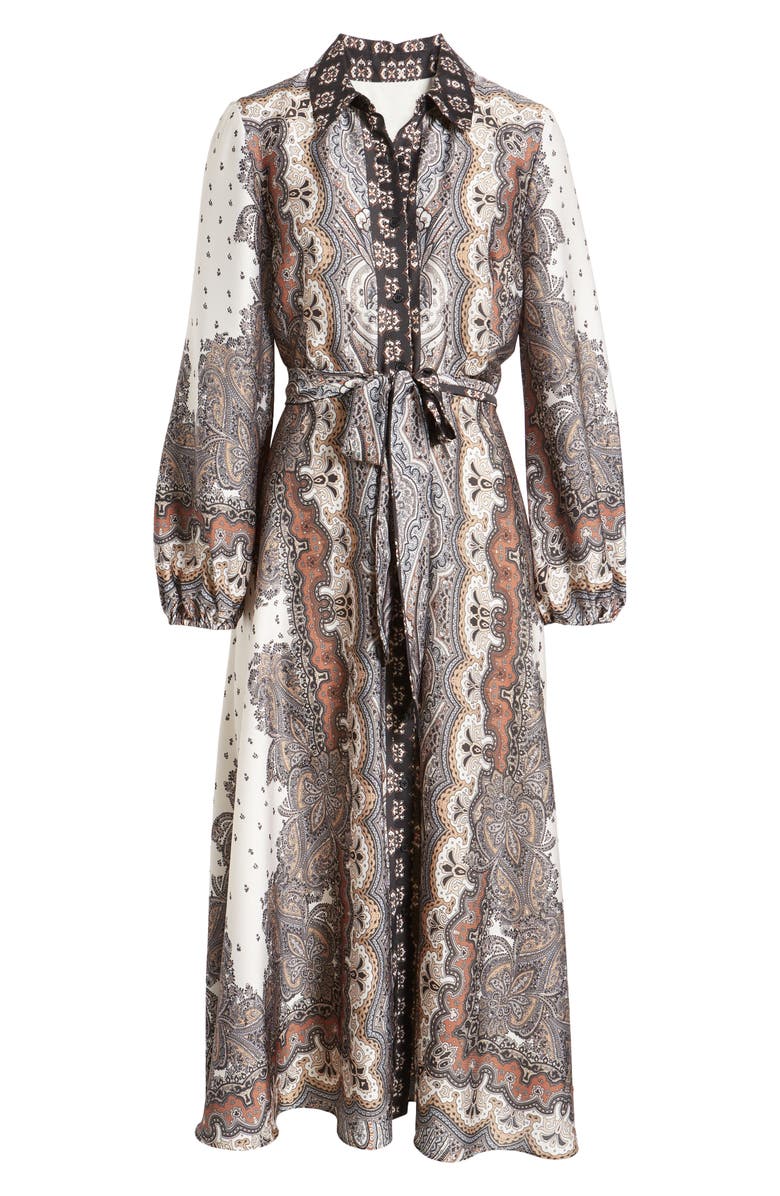 Julia Jordan Tie Belt Long Sleeve Midi Shirtdress, Alternate, color, Black Multi