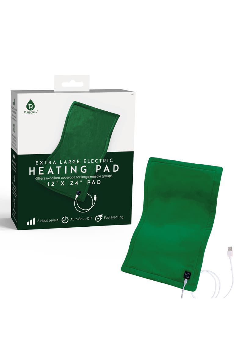 Large Heating Pad 12x24 with Auto Shut-Off, Main, color, Green