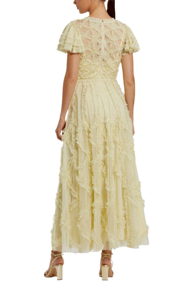 Solid Mesh Dotted Micro Ruffle High Neck Gown, Alternate, color, Buttercup