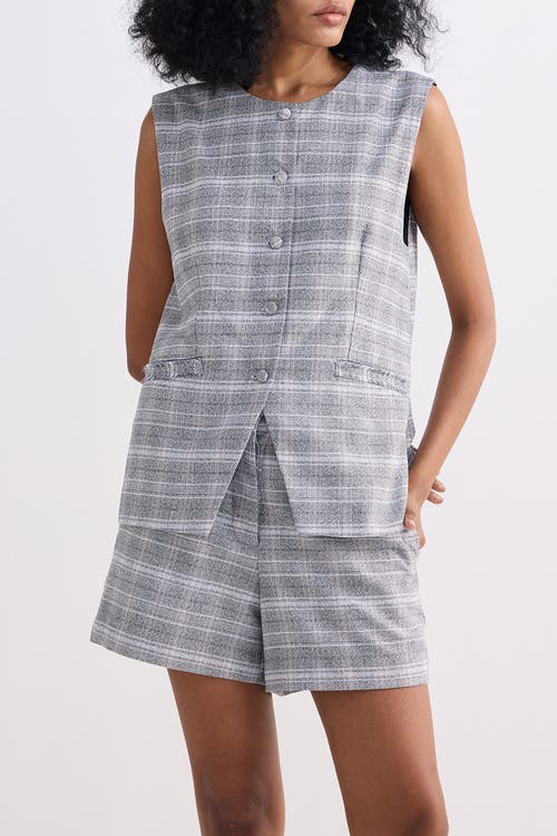 Reistor Cotton Tweed Vest Jacket Set In Steel Breeze