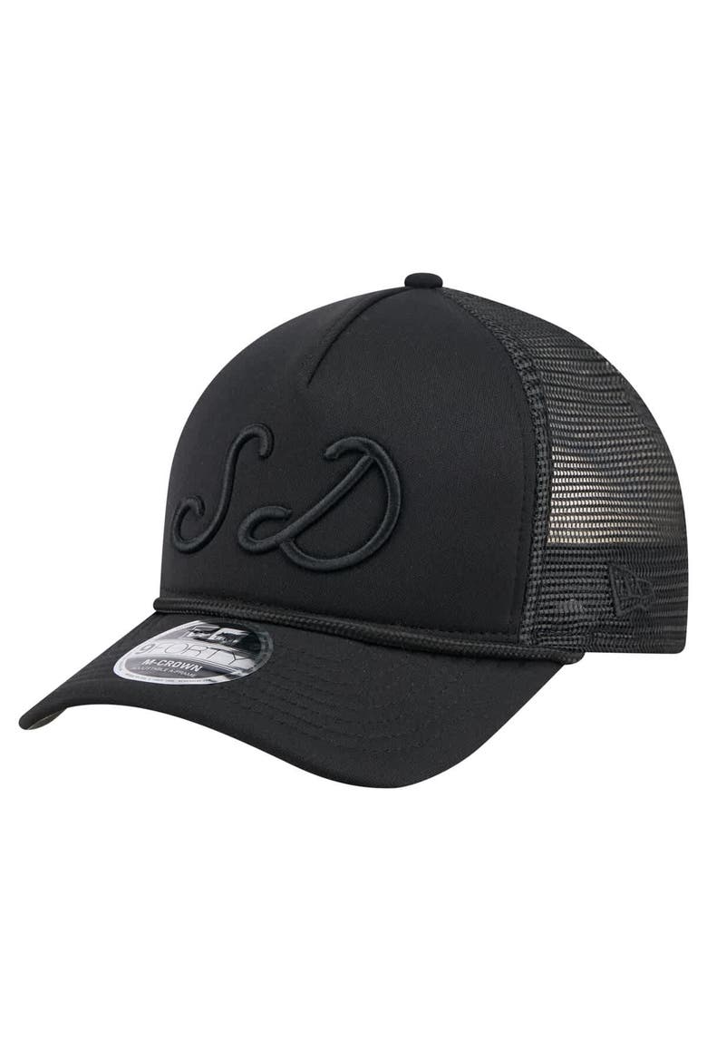 Men's New Era Black San Diego Padres City Initial 9FORTY A-Frame M-Crown Adjustable Trucker Hat, Main, color, Black