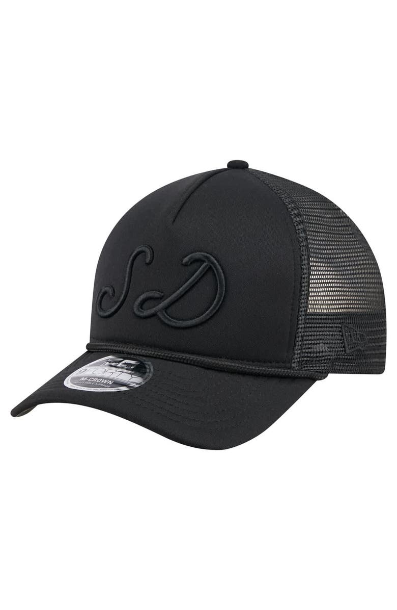New Era Men's New Era Black San Diego Padres City Initial 9FORTY A-Frame M-Crown Adjustable Trucker Hat, Main, color, Black