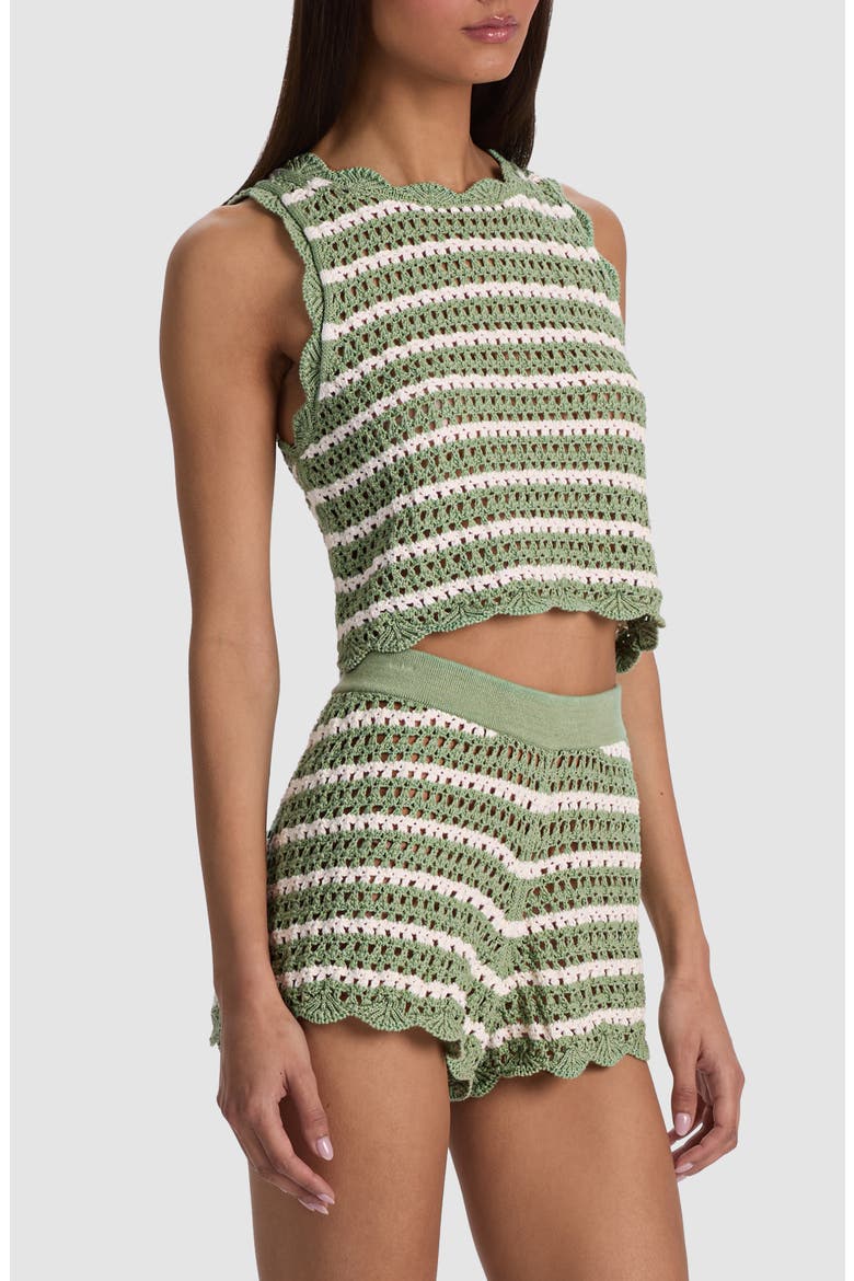Ciara Crop Stripe Pointelle Knit Top, Alternate, color, SAGE/ SOFT WHITE