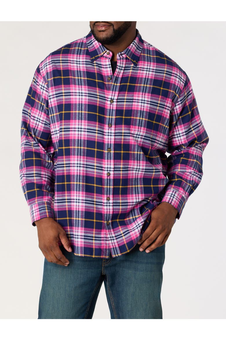Big & Tall Large Plaid Flannel Sport Shirt V4, Alternate, color, NAVY PINK