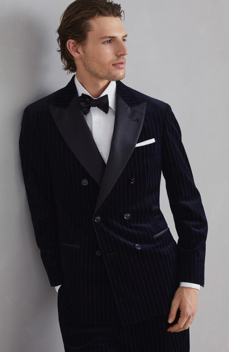 Brunello Cucinelli Comfort cotton pinstripe corduroy tuxedo with one-and-a-half breasted jacket and trousers with double pleats, Alternate, color, 