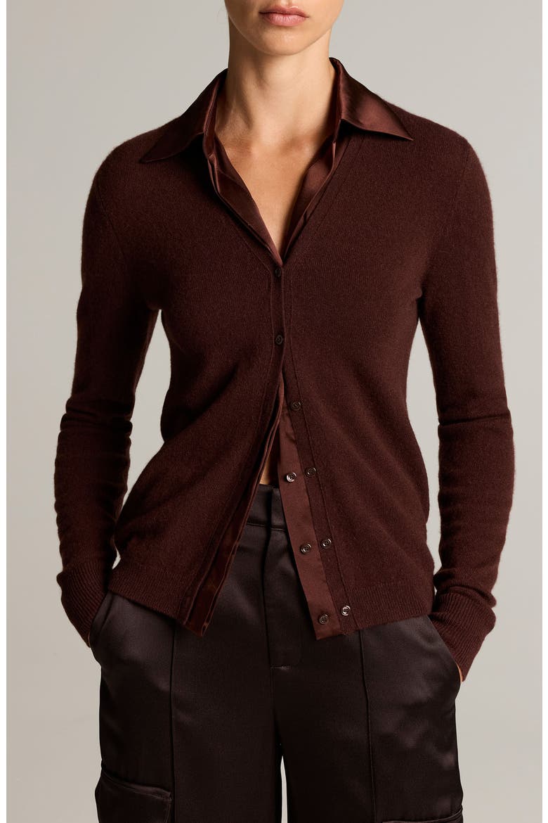 Mixed Media Cashmere Cardigan, Main, color, CHERRYWOOD