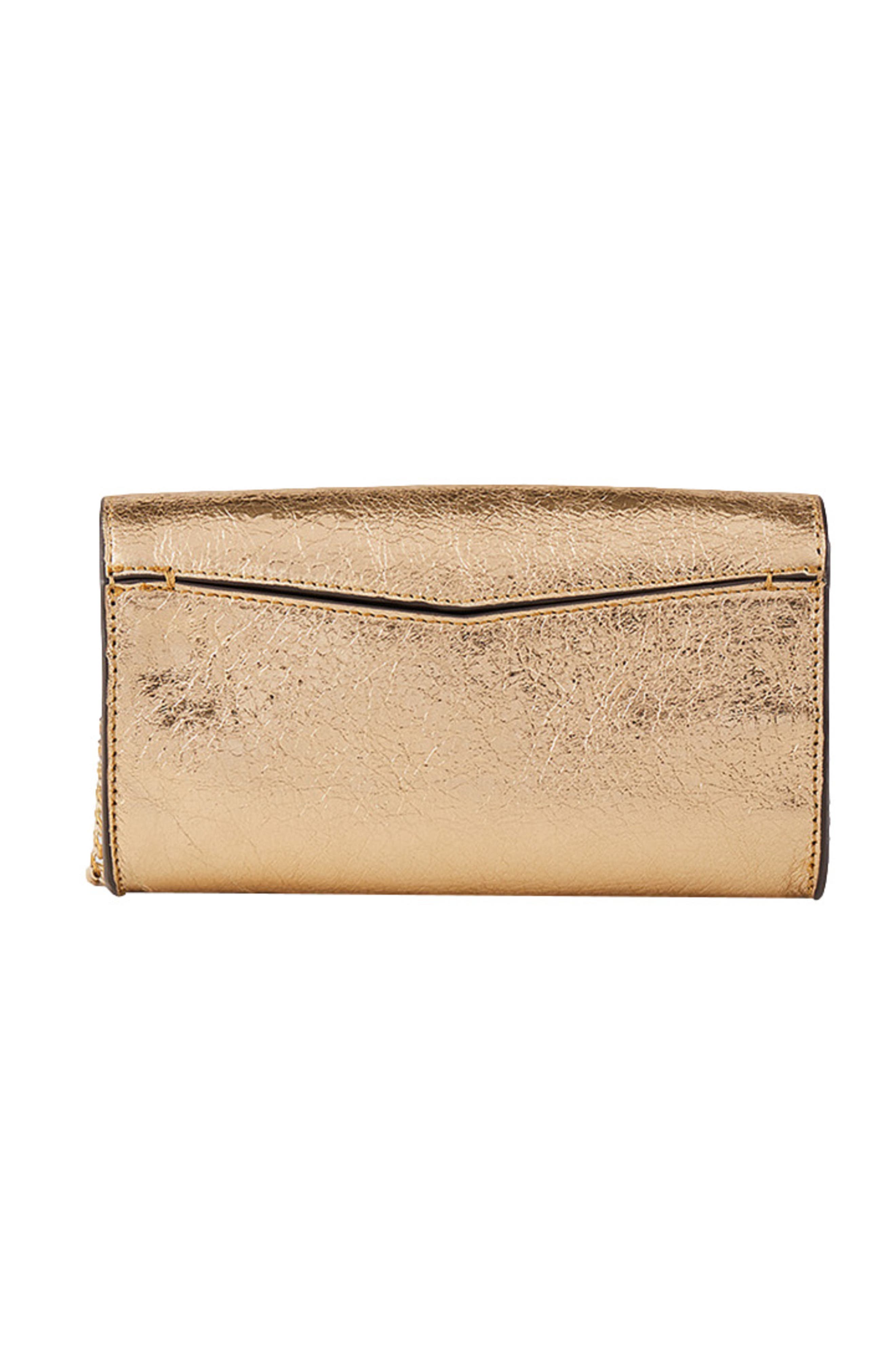 SANDRO Gold leather clutch bag, Alternate, color, 