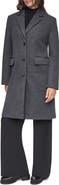 DKNY Single Breasted Wool Blend Coat