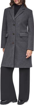DKNY Single Breasted Wool Blend Coat