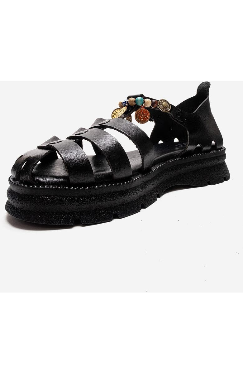 Forever & Always Shoes Solis Leather Beaded Sandal, Alternate, color, Black