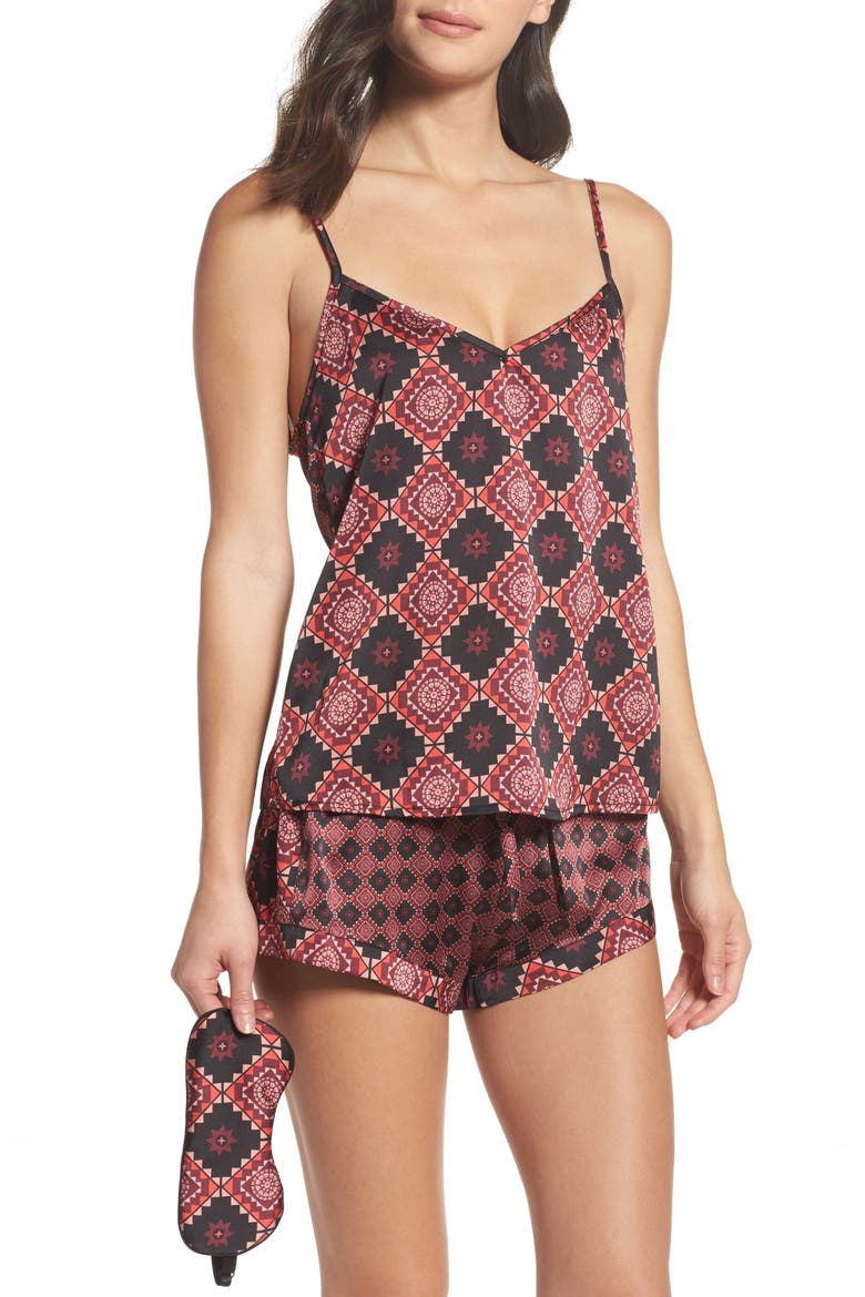 Short Pajamas & Eye Mask Set, Alternate, color, BLACK