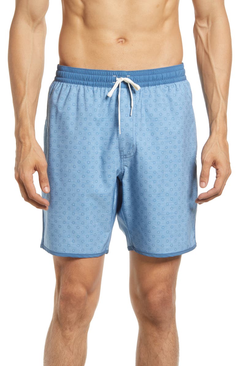 TravisMathew Men's Helicopter Tour Swim Trunks, Main, color, Heather Aegean Blue