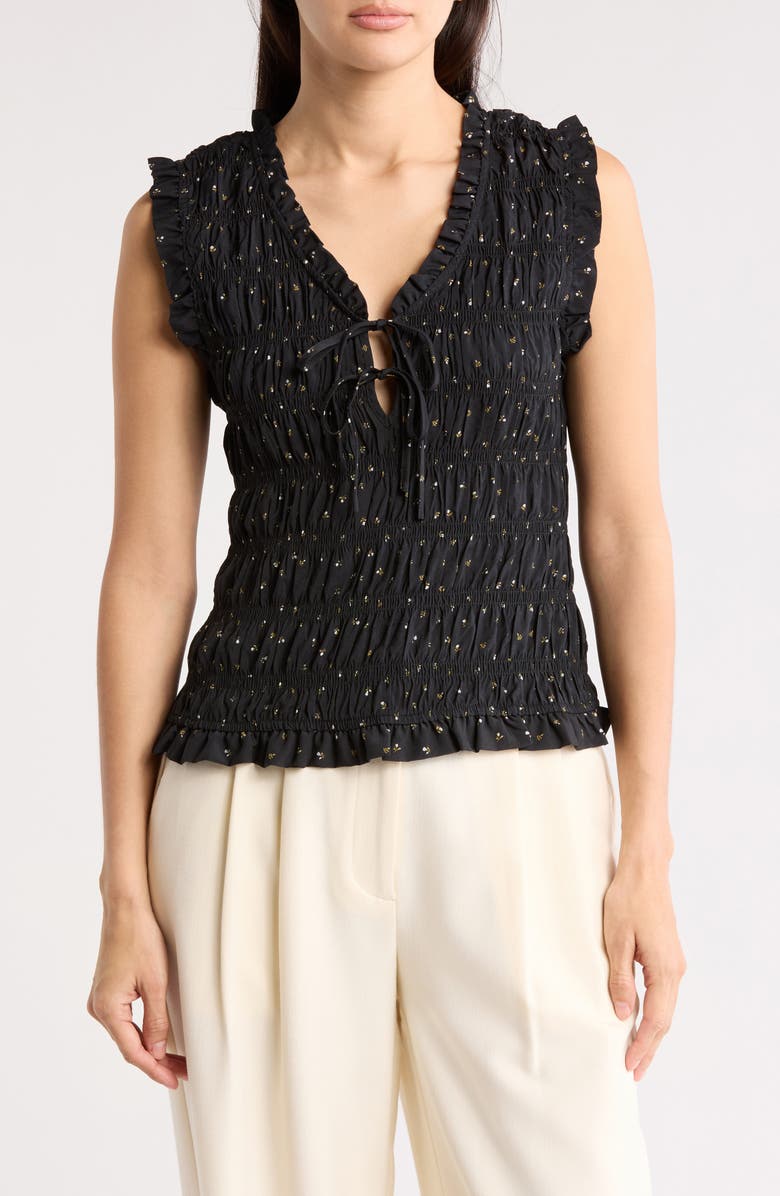 MELLODAY Sleeveless Smocked Top, Main, color, Black Ditsy